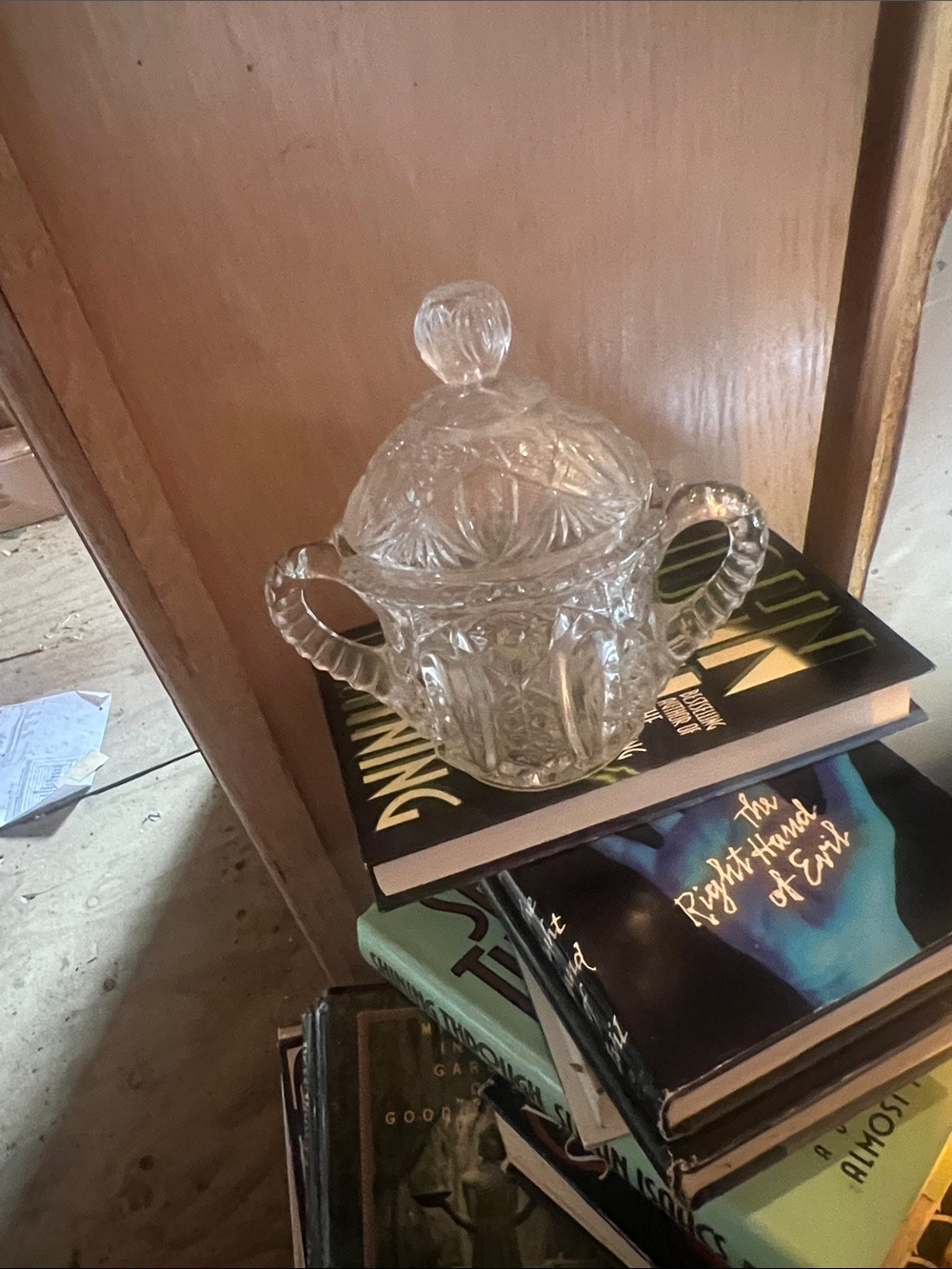 Vintage Cut Glass Covered Sugar Bowl - Clear Crystal Look